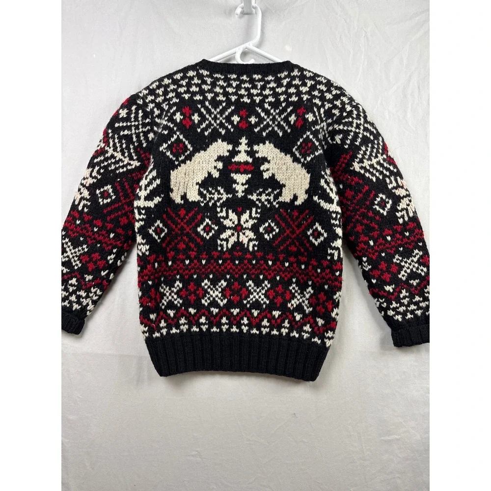 Polo Ralph Lauren Sweater Polar Bear Fair Isle Mens M Black Red Wool Hand Knit